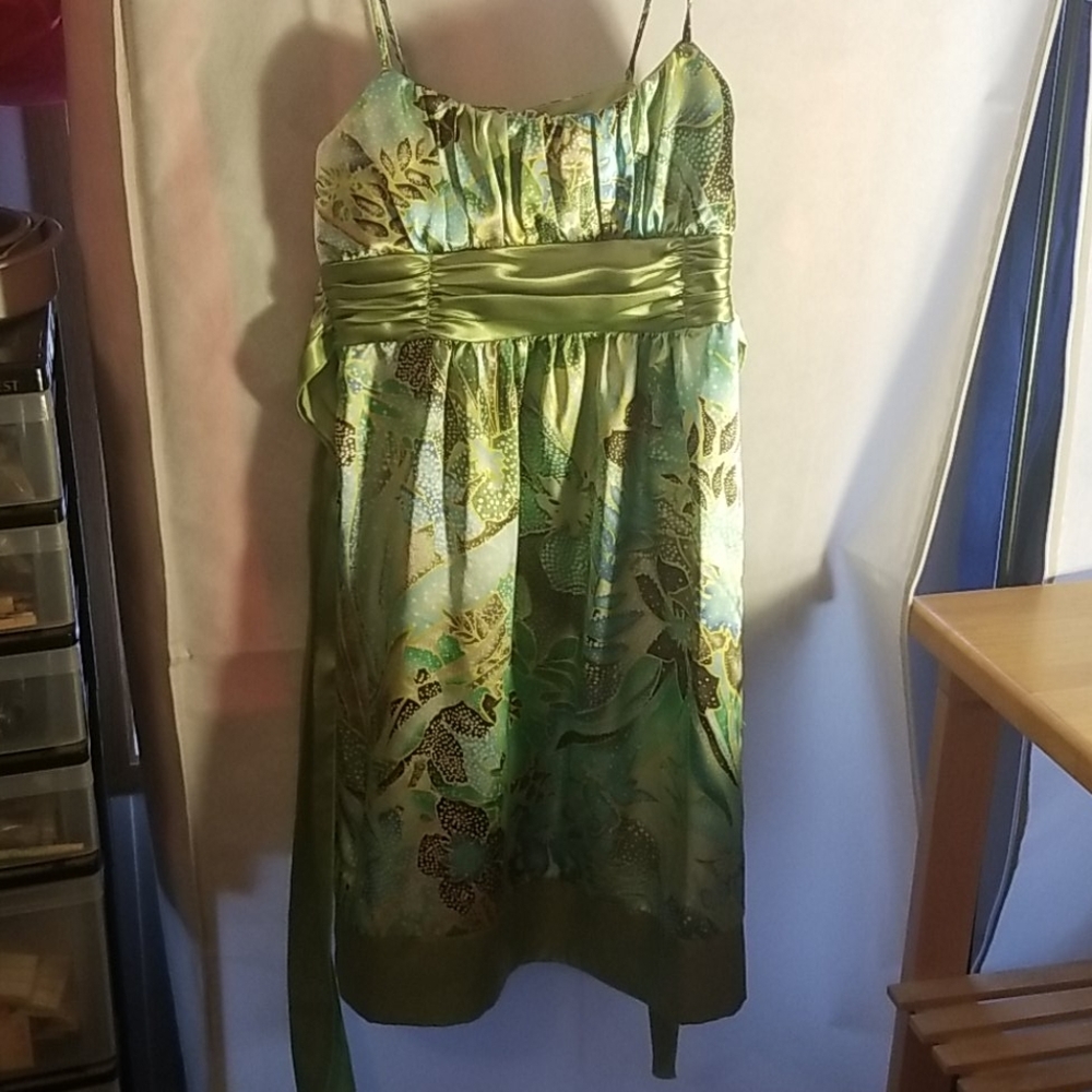 Green printed silk dress